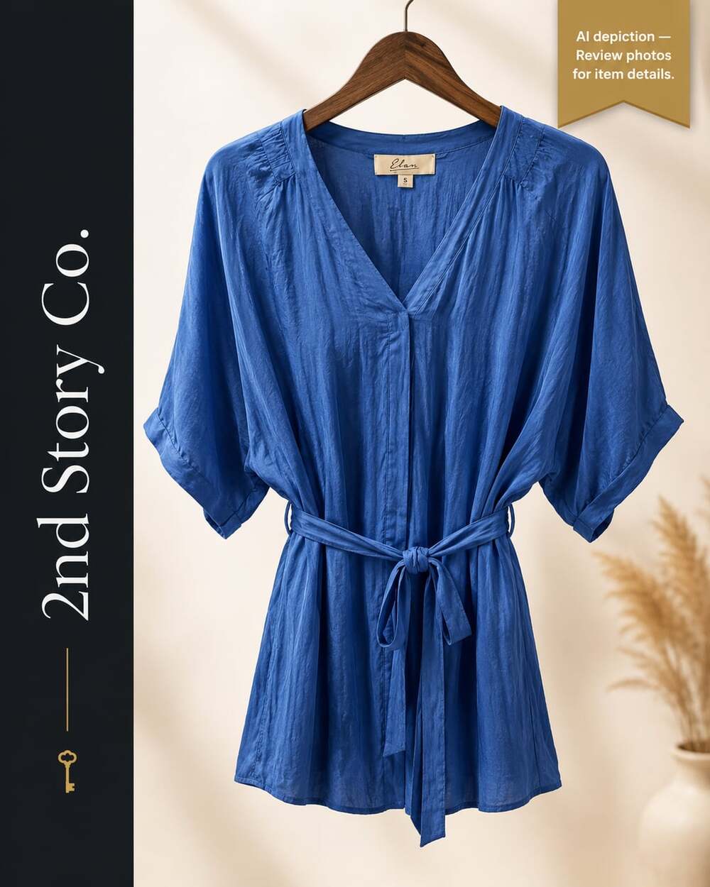 Elan Azure Blue V-Neck Tie-Waist Short Sleeve Romper Size Small